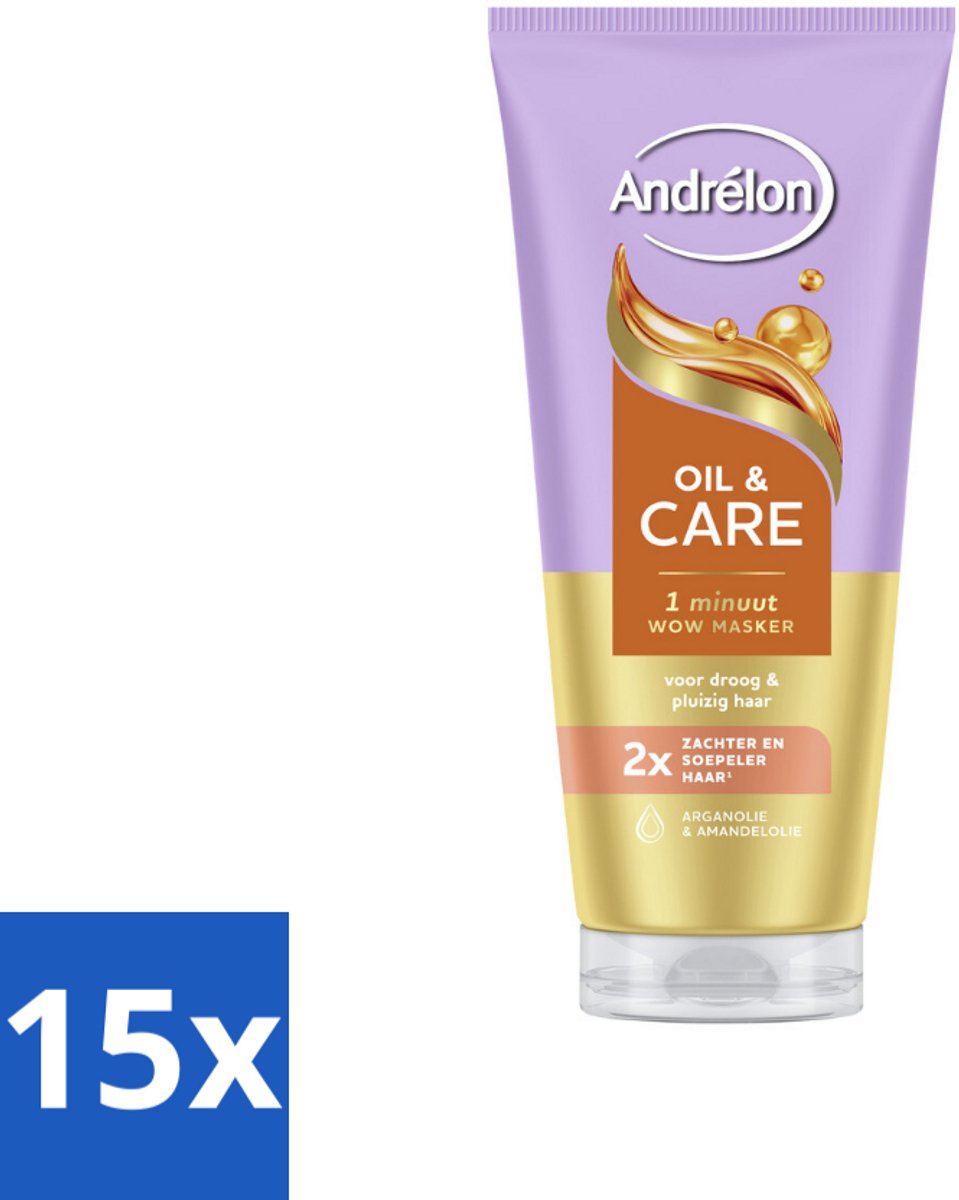 15 x Andrélon – Haarmasker WOW – Oil & Care – 180 ml - Haarmasker - Haar Verzorging - Pluisbestrijding - Droog Haar - Haar Voeding