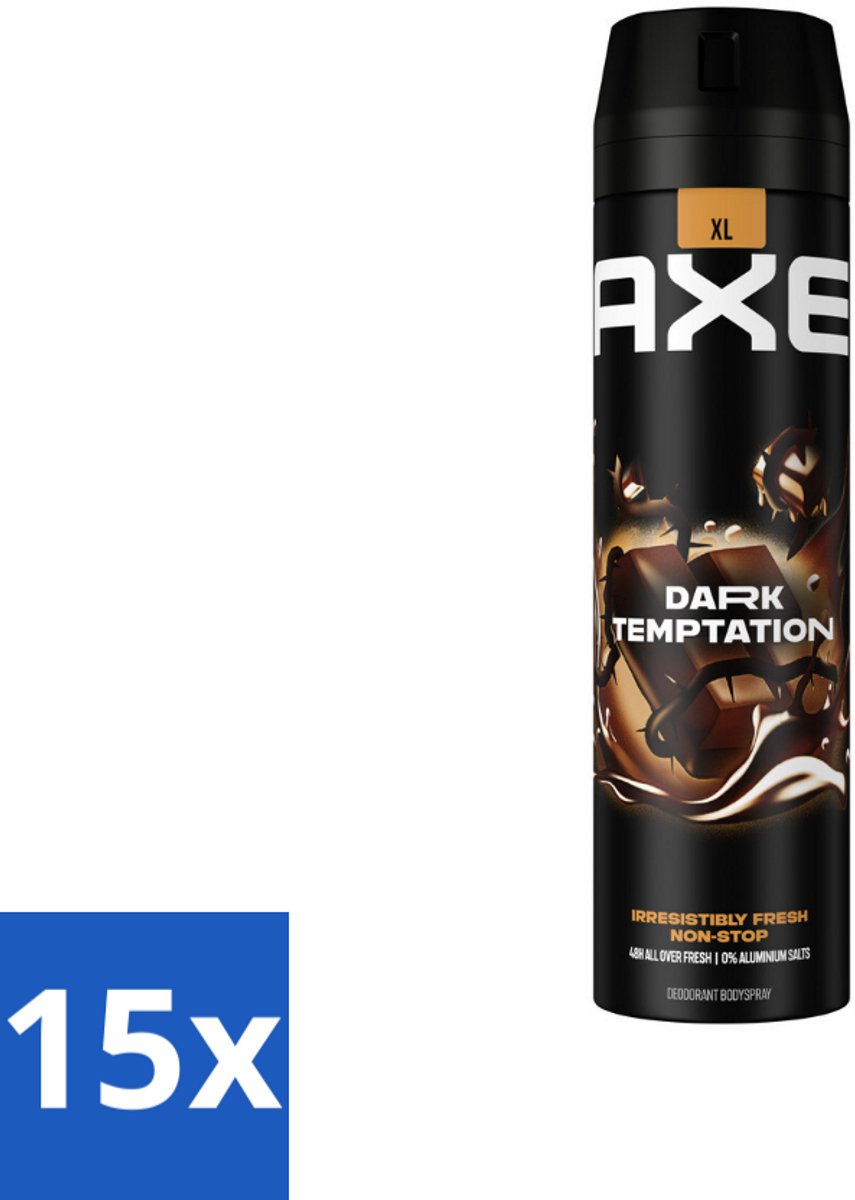15 x AXE - Deodorant Spray - Dark Temptation - Chocoladegeur - Verleidelijk Fris - 200 ml - Deodorant Spray - Chocolade Geur - AXE Dark Temptation - Verleidelijke Geur - Frisheid