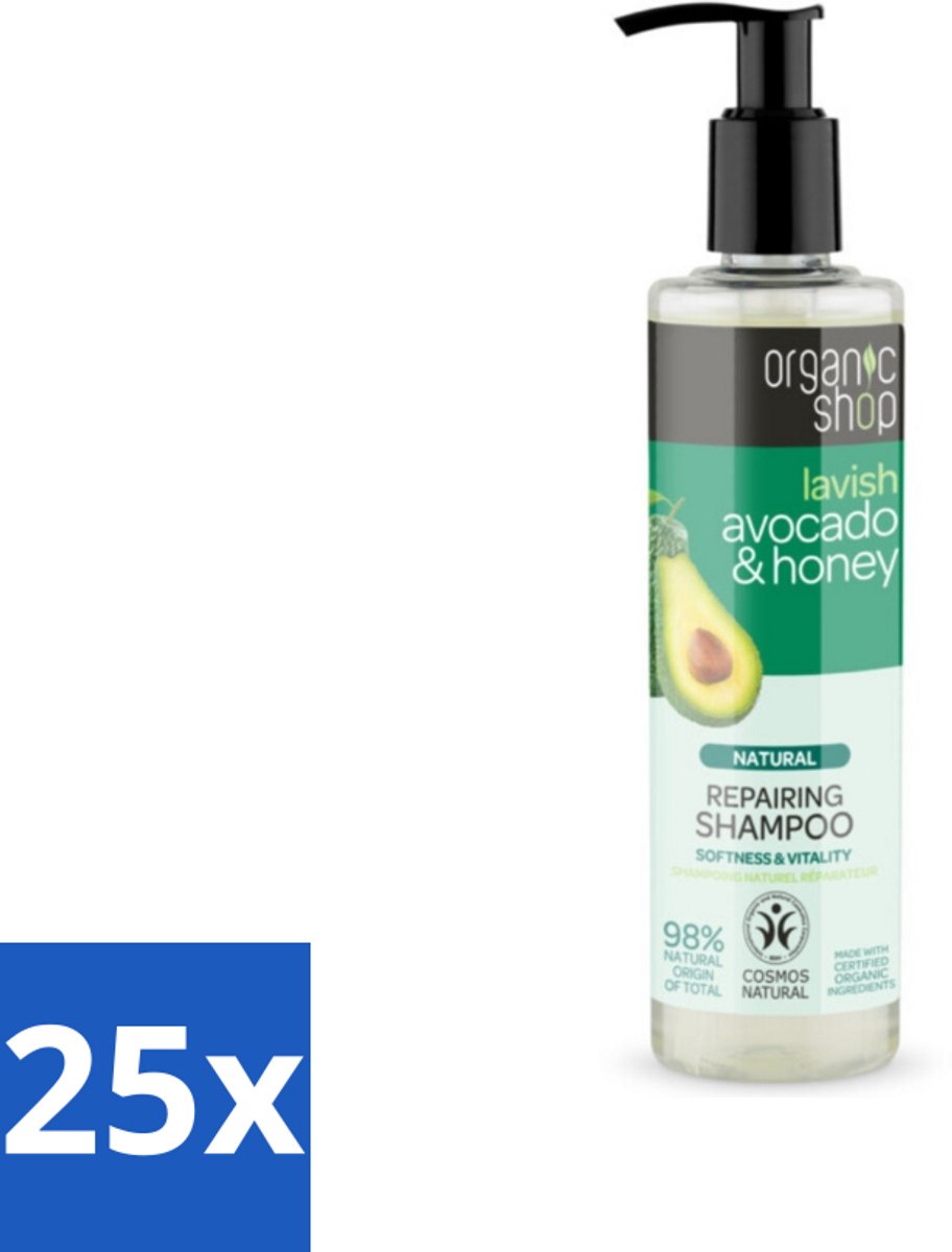 25 x Organic Shop - Natural Repairing Shampoo - Avocado & Honey - Hydraterend en Herstellend - 280 ml - Herstel Haar - Voedend Haar - Avocado Shampoo - Honing Shampoo - Droog Haar