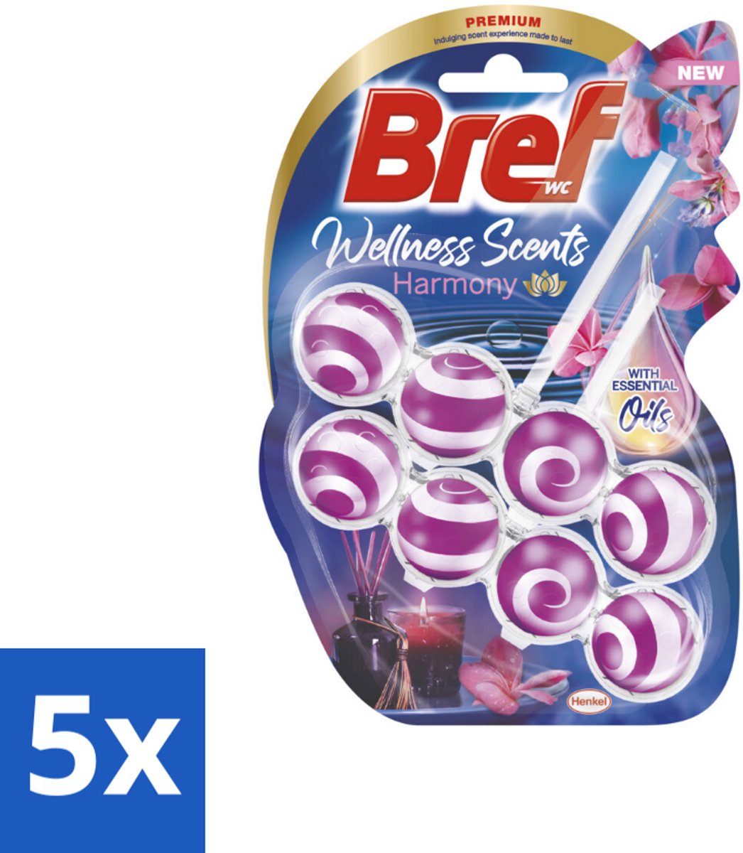 5 x Bref Wellness Scents Harmony - Toiletblok - Verzorgende Geur - 2 Toiletblokjes - Toiletblok - Wc-hanger - Reiniging - Geur - Kalkbestrijding