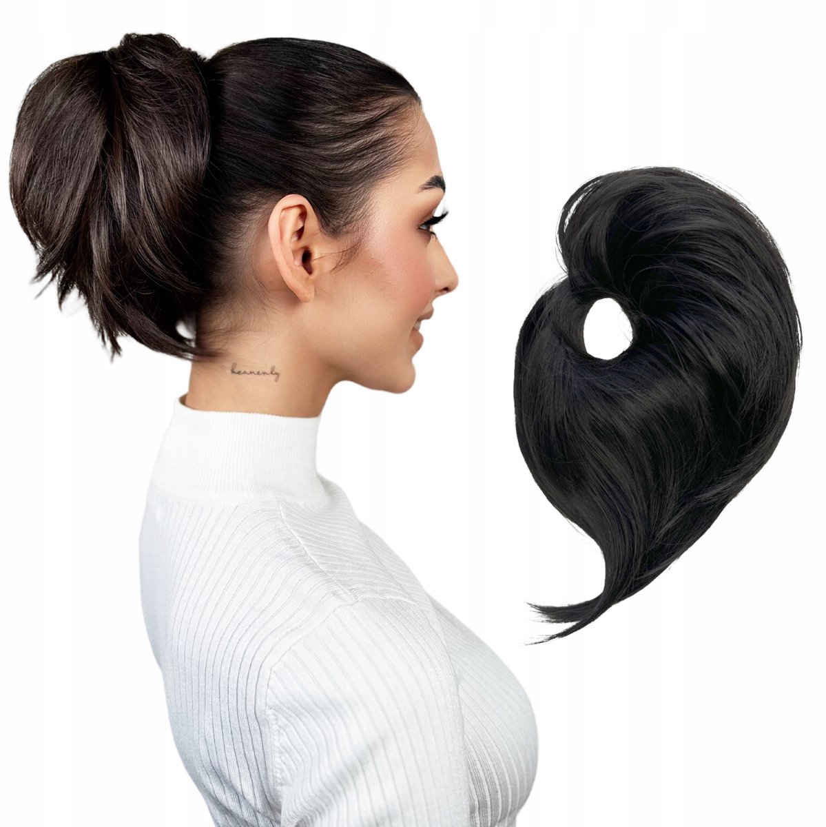 Merkloos zwarte haarclip-in paardenstaart voor dames, synthetisch