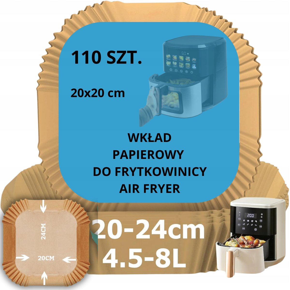 110x Airfryerpapier Bakvormen 20cm - Gemak & Schoonmaak