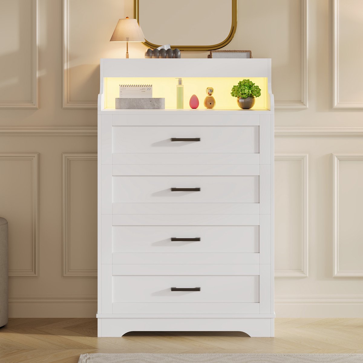 Ladekast met 4 Lades - Met RGB LED-Verlichting en Oplaadstation - Commode - 73x39.5x114 cm - Modern Design voor Slaapkamer Woonkamer