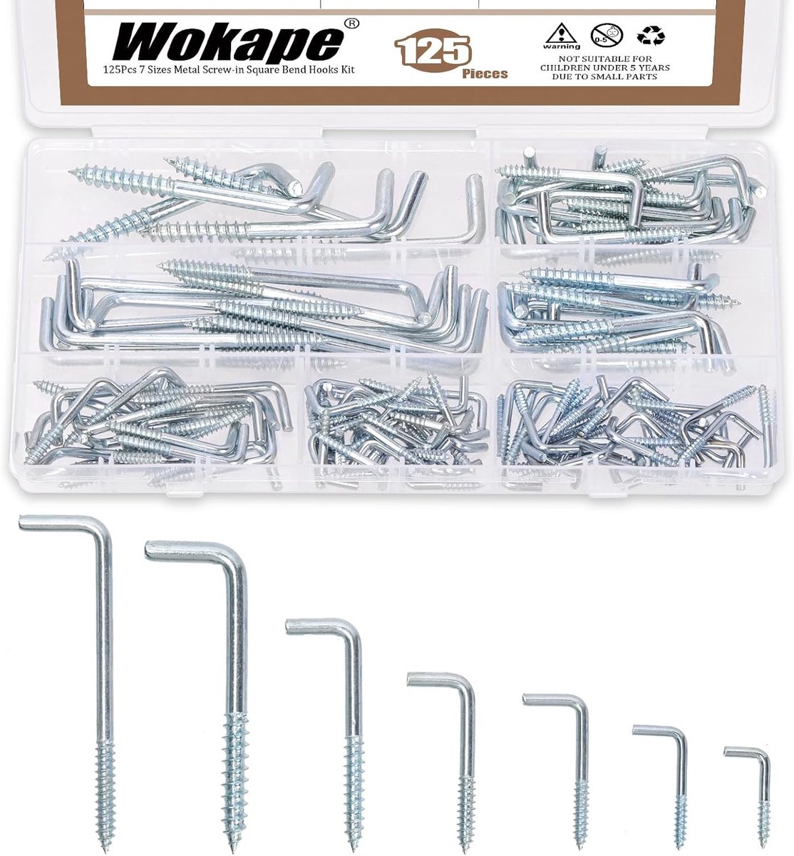 125pcs 7 Sizes L Shaped Screws Hook Kit, M2.4 M2.5 M2.8 M3.4 M3.7 M3.8 M4.7 Self Tapping Right Angle Hooks Hanging 7 - ShopVlot