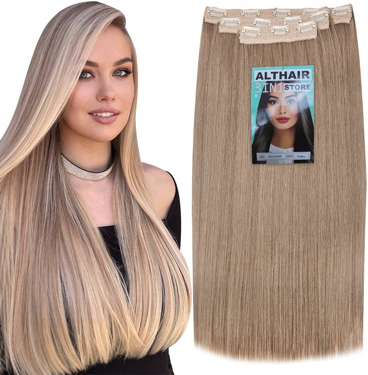 Synthetische Clip-in Haarverlengingen 60cm Donkerblond 3 Stuks