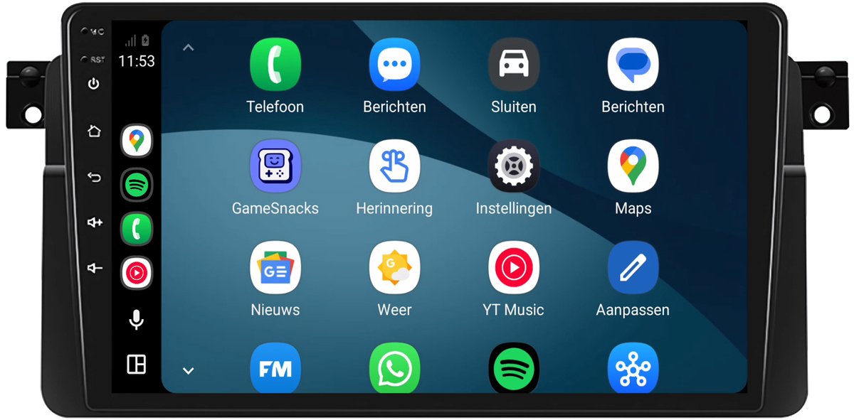 CarPlay autoradio geschikt voor BMW 3-serie E46 | 1999 t/m 2005 | Cartronix CTX-7023 | 1999 2000 2001 2002 2003 2004 2005 | 9 inch | Android 15 | Draadloos Apple CarPlay & Android Auto | 2GB + 32GB | Bluetooth & Wifi