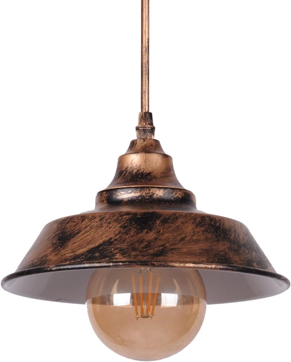 Hanglamp industrieel E27 22cm - Vintage metalen lampenkap - Retro design - Perfect voor sfeervolle verlichting - ShopVlot