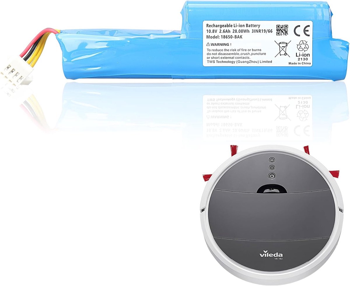 Vervangende accu stofzuiger 10.8V 2600mAh - Lithium-ion - Compatibel met Vileda VR 102, 201, 303 - Langdurige energie - ShopVlot