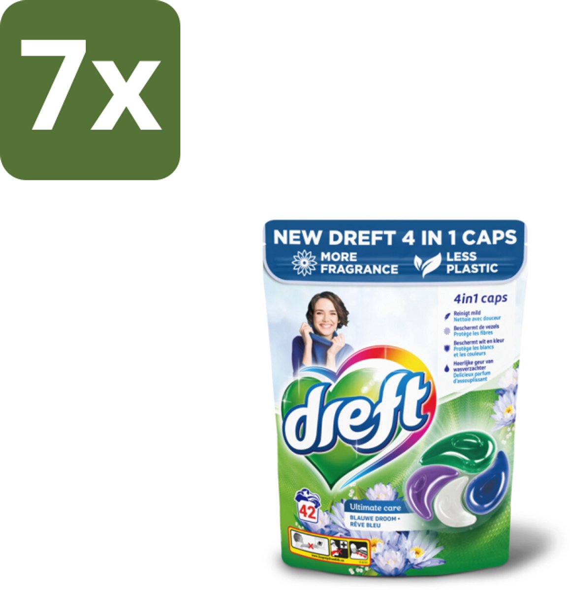 Dreft - Wasmiddelcapsules - 4-in-1 Blue Dream - Krachtige waskracht - 42 Wasbeurten - Bulkverpakking - 7 stuks