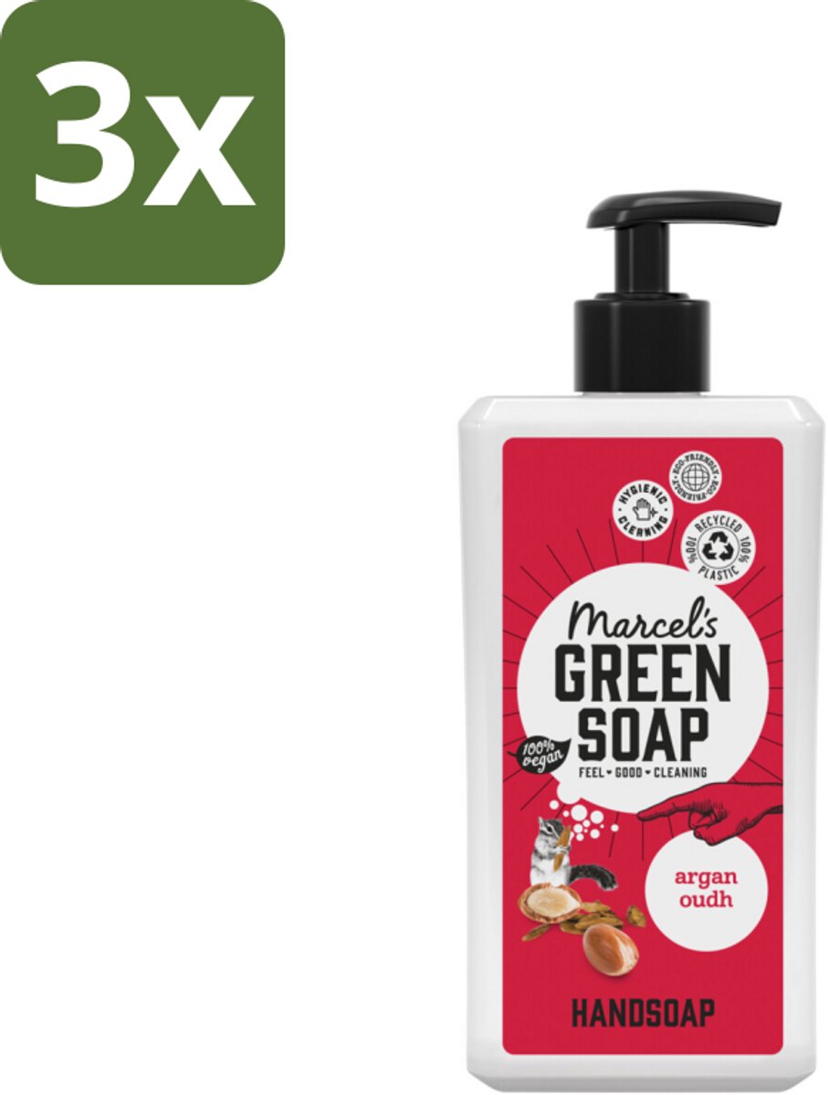 Marcel's Green Soap - Handzeep Argan & Oudh - Plantaardig & duurzaam - 500 ml - Bulkverpakking - 3 stuks