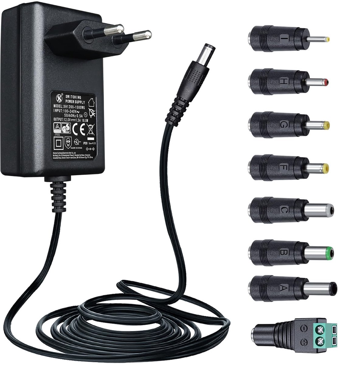 Power adapter 12 V 1.5 A/1500 mA, AC 100 - 240 V 50/60 Hz to DC 12 V 1.5 A wall plug, middle positive, 1.8 m cable, 8 - ShopVlot