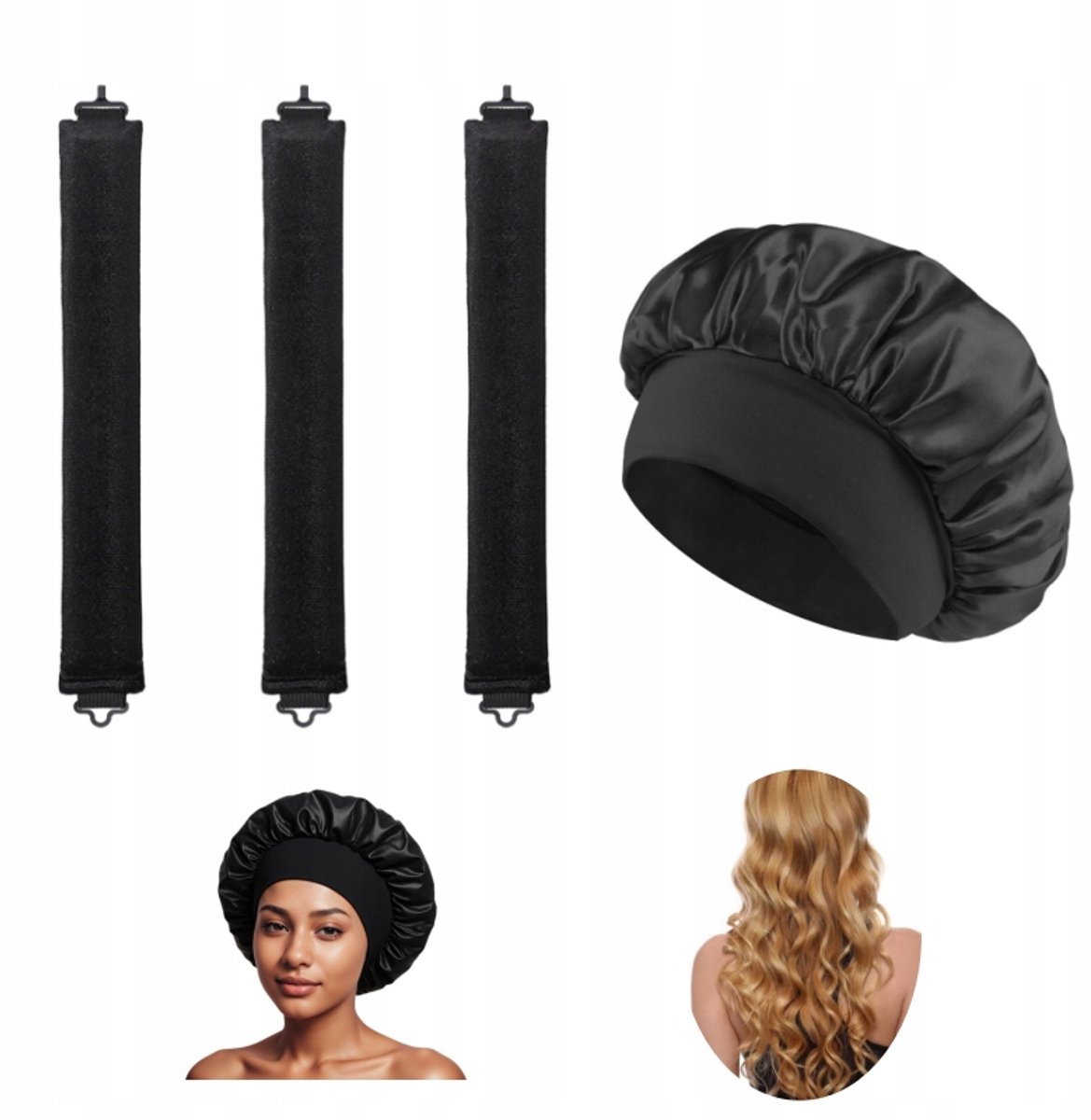 Blowout Krulrolle Set met Satijnen Haarkapje (3 stuks)