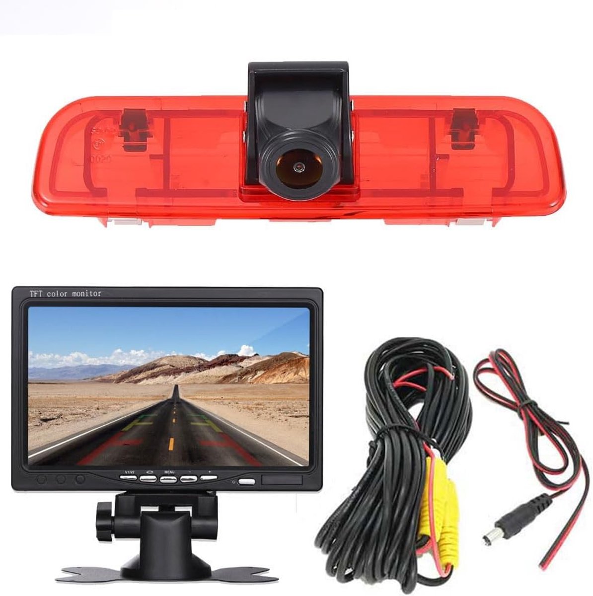 HD Brake Light Rear View Camera Set with 7 Inch LCD Monitor, Rear View Camera, Replacement for Fiat Qubo Fiorino 225 - ShopVlot