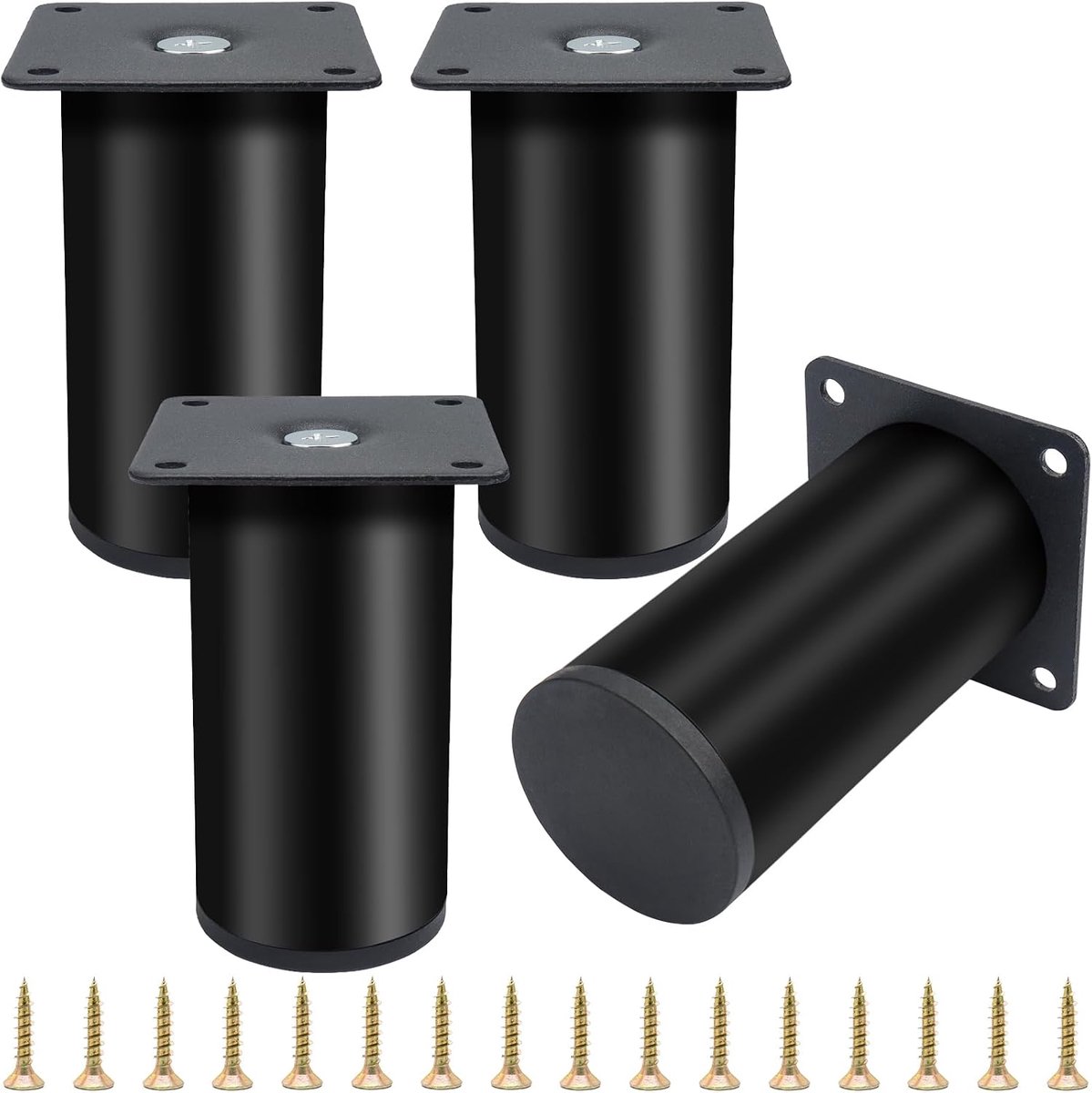 Furniture Legs,Round Black Metal Sofa Legs,Cabinet Feet with Fixing Screws for Home Office Beds and Countertops - ShopVlot