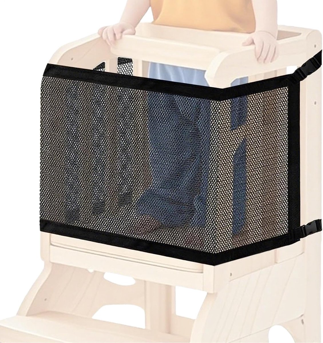 Veiligheidsnet voor kinderen (met leren afwerking) – Zijdelings veiligheidsnet – Geschikt voor woonkamers, keukens, slaapkamers enz. – Veiligheidsbescherming – Zwart – 110 x 45 cm