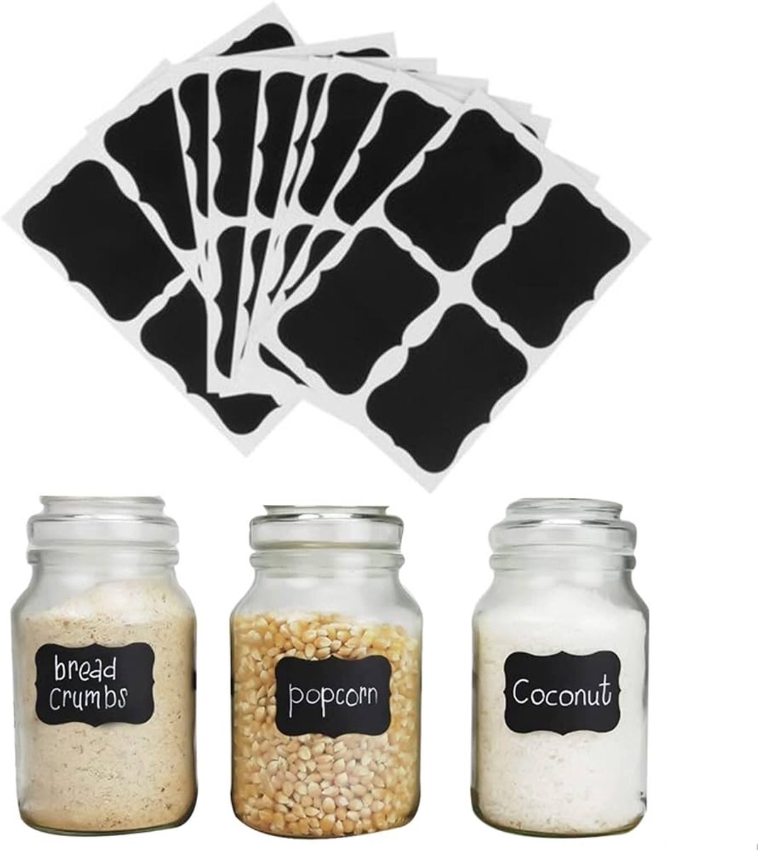 48x Etiketten - Keukenlabels - Krijtbordstickers - Krijtstickers - Chalkboard labels - Zelfklevend - Kruidenpotjes stickeren - Labelen - 5x3 cm - Jonyx