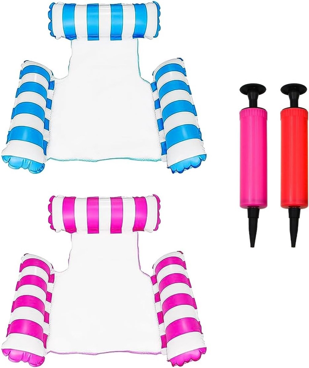 Opblaasbare Hangmat - Blauw/Roze - 120 x 70 cm - PVC Waterlounge - Voor Zwembadplezier