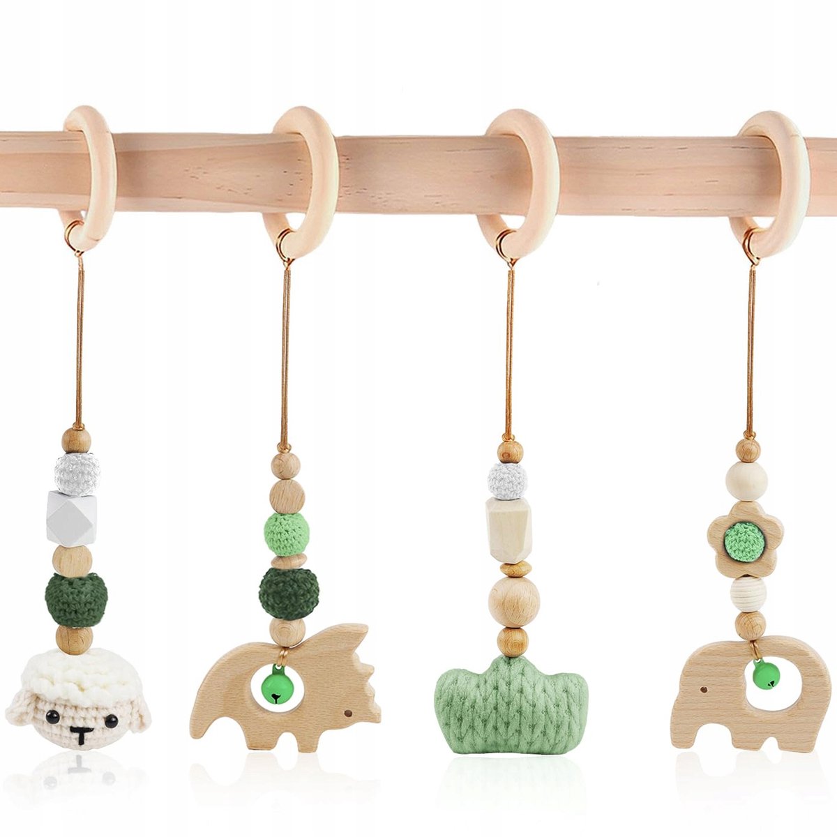 Houten Babygymhanger Lam Groen 4 Stuks - Educatief Speelgoed