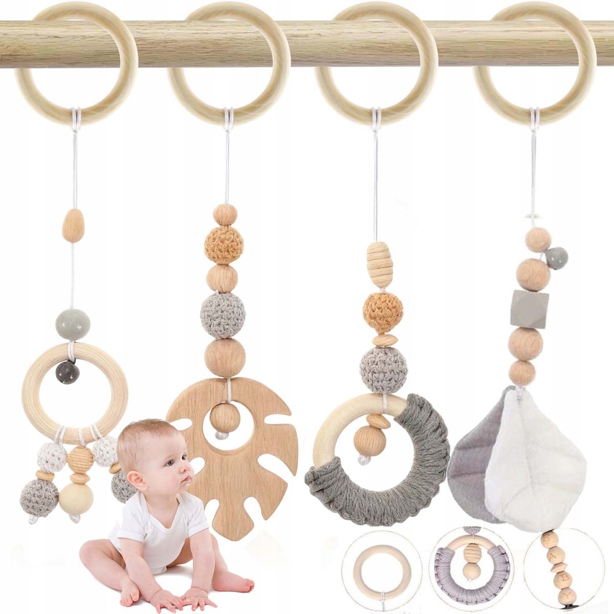 Houten Baby Gym Hangers, 4 Stuks, Speelgoed voor Baby's