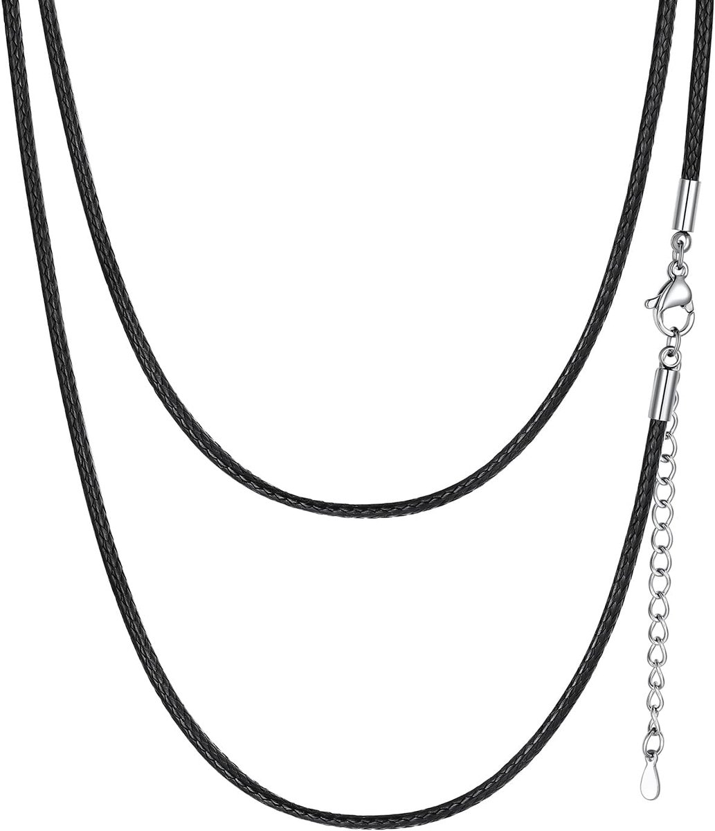 ChainsHouse Leather Necklace for Men Women 1.5/2/3 mm Braided Faux Leather Chain Black Waterproof with Lobster Clasp - ShopVlot