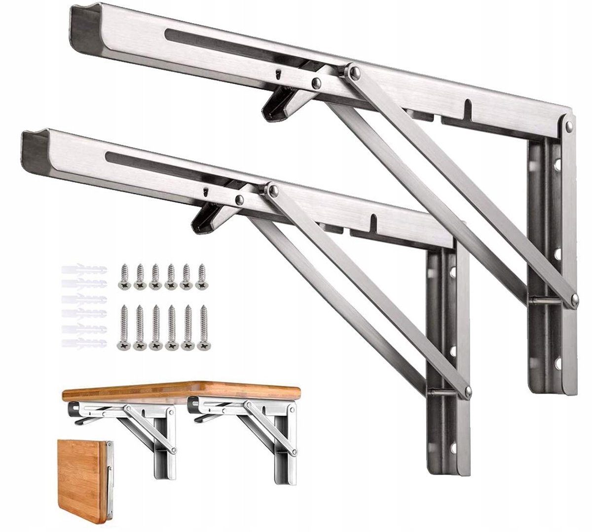 2x Opklapbare Hoeksteunen voor Planken/Tafels - 300x157mm, 150kg
