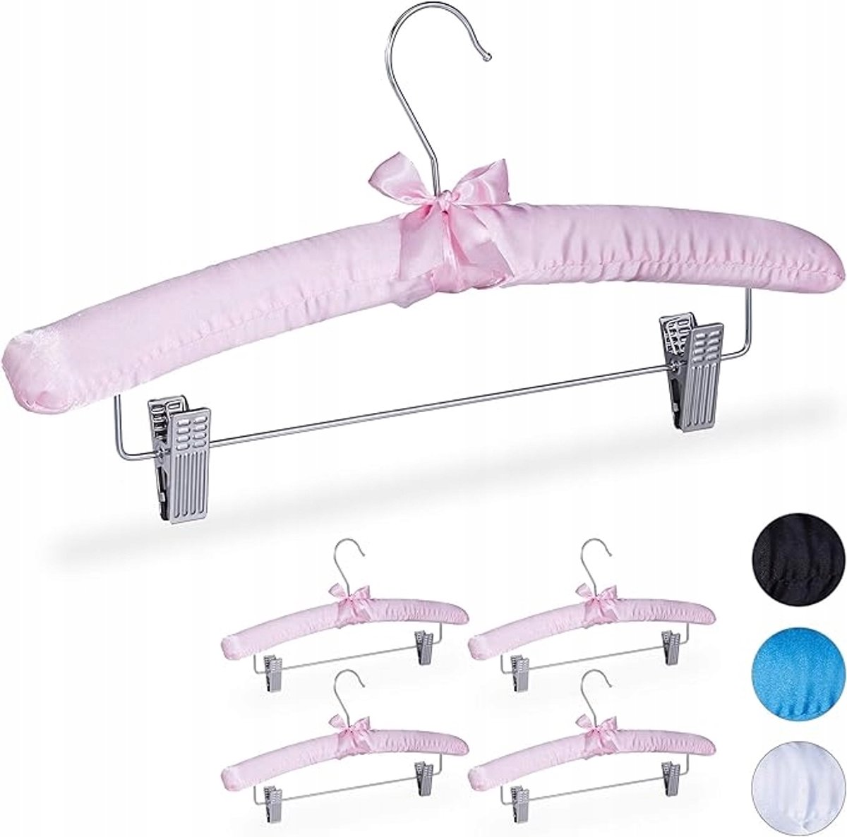 5x Roze Satine Kledinghangers met Strik - Merkloos