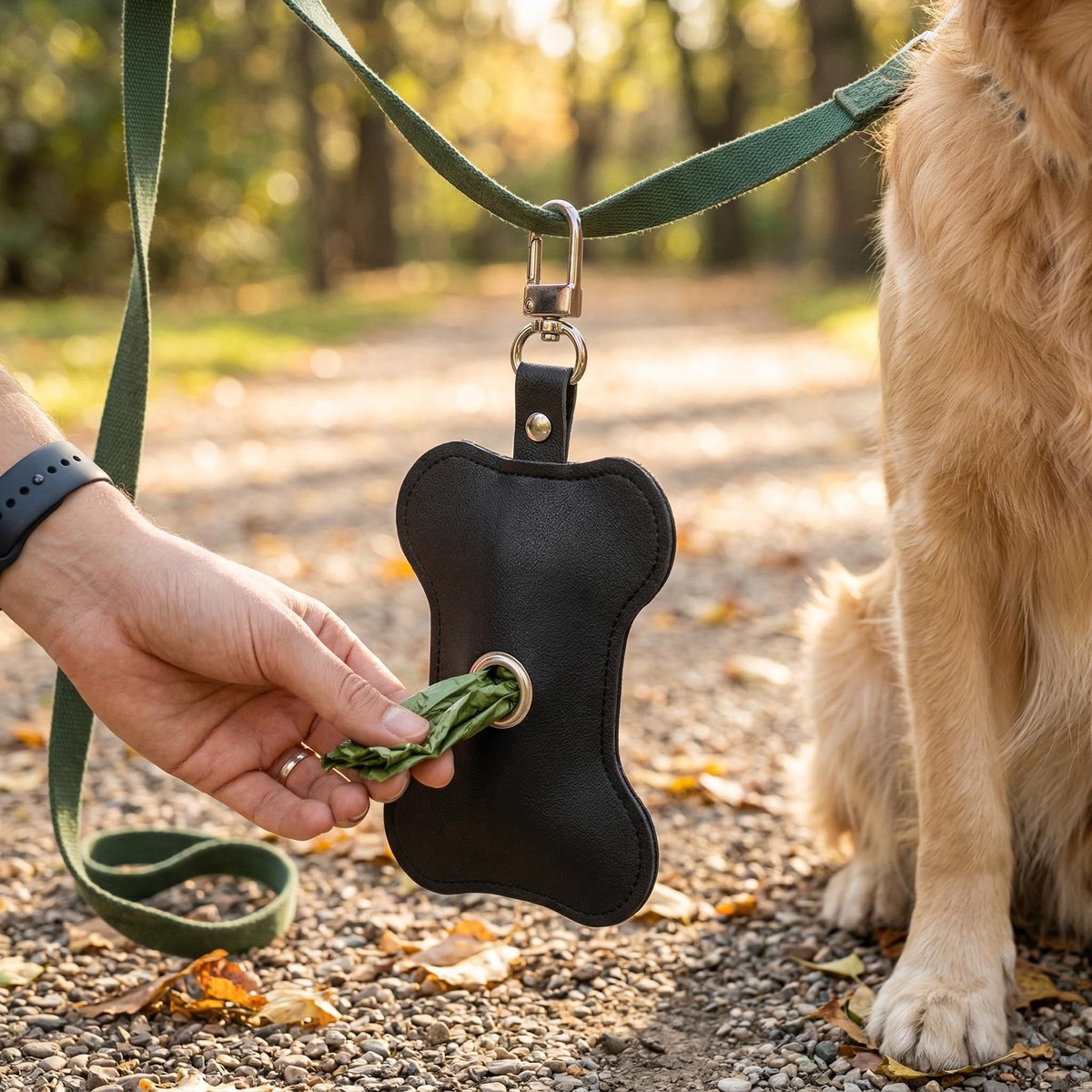 Hondenpoepzakjeshouder PU leer – Honden uitlaathouder voor poepzakjes – 1 stuks dispenser met haak – 12x7,5cm – zwart - ShopVlot