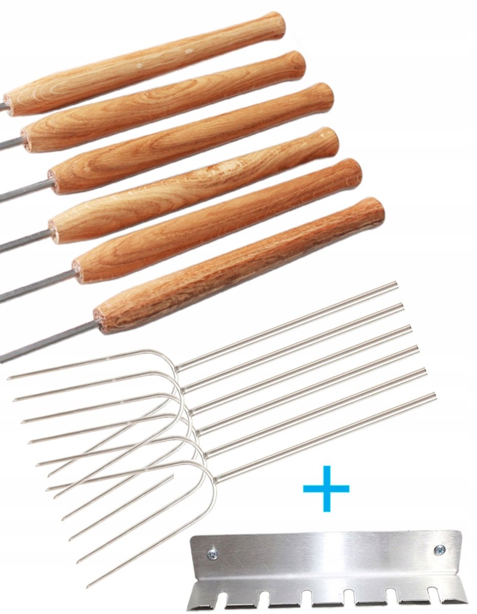 RVS Vuurkorf Vorken 6 stuks, 145cm, Eiken Houten Handvat