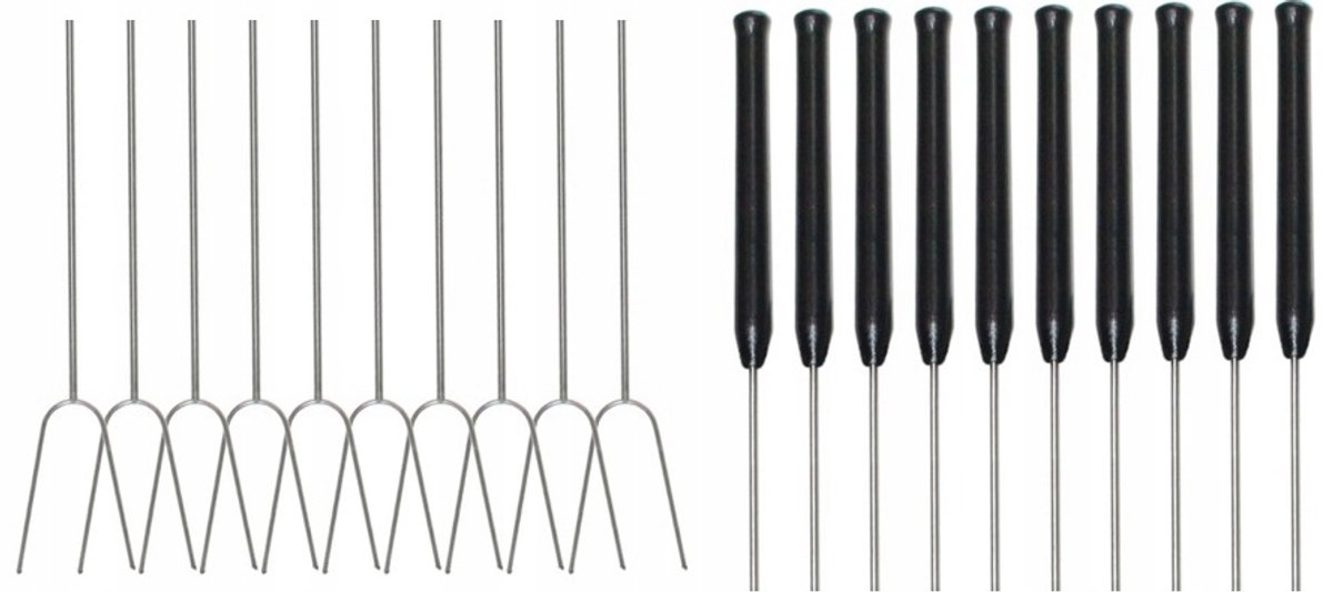 10x Roestvrijstalen Vuurkorf Vorken - 125 cm Lang met Houten Handvat