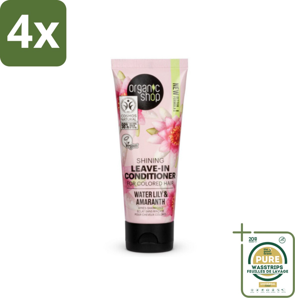 Organic Shop - Shining Leave-In Conditioner Water Lily & Amaranth - 75 ml - Voordeelverpakking - 4 stuks - Glans - Amaranth