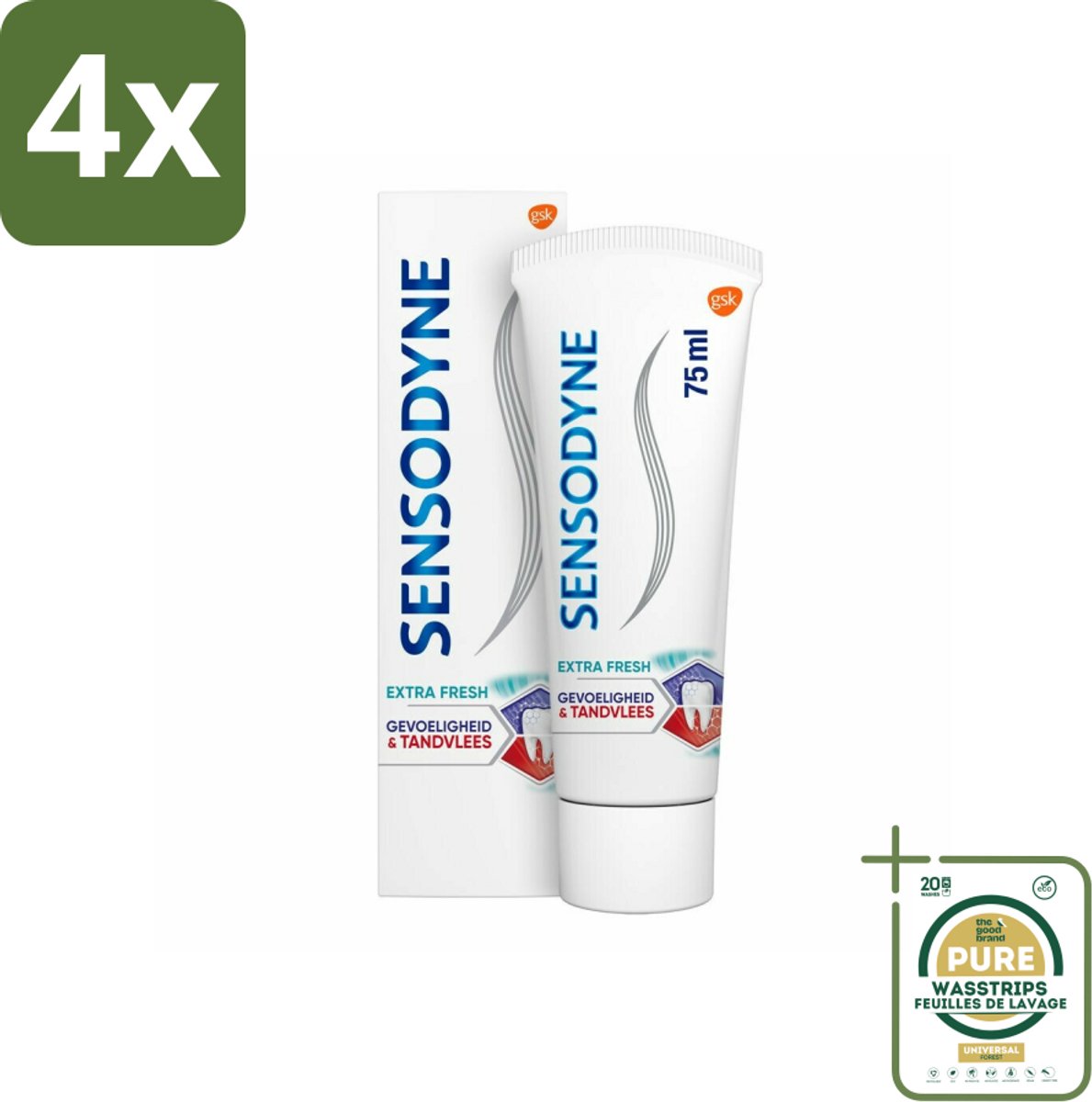 Sensodyne - Tandpasta - Gevoeligheid & Tandvlees - Extra Fresh - 75 ml - Voordeelverpakking - 4 stuks - Tandplak - Gevoelige tanden