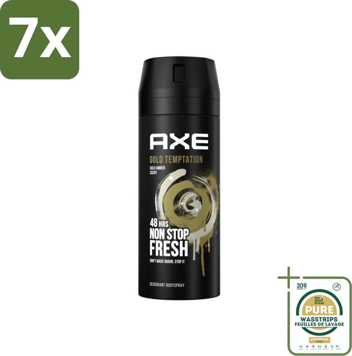7 x AXE - Deodorant Spray - Gold Temptation - Luxe Geur - Oriëntaals & Fris - 150 ml - Grootverpakking - Deodorant Spray - Geur - Zweet - Geurneutraliserend - Zink