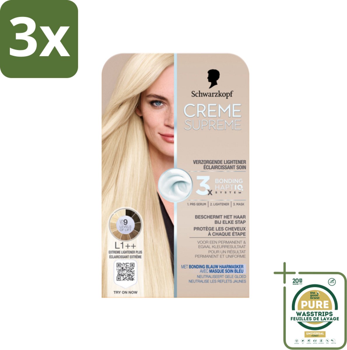 3 x Schwarzkopf - Haarkleuring - Creme Supreme L1++ - Extreme Lightener Plus - 245g - Grootverpakking - Haarkleuring - Permanent - Crème - Lichte Haar - Blond