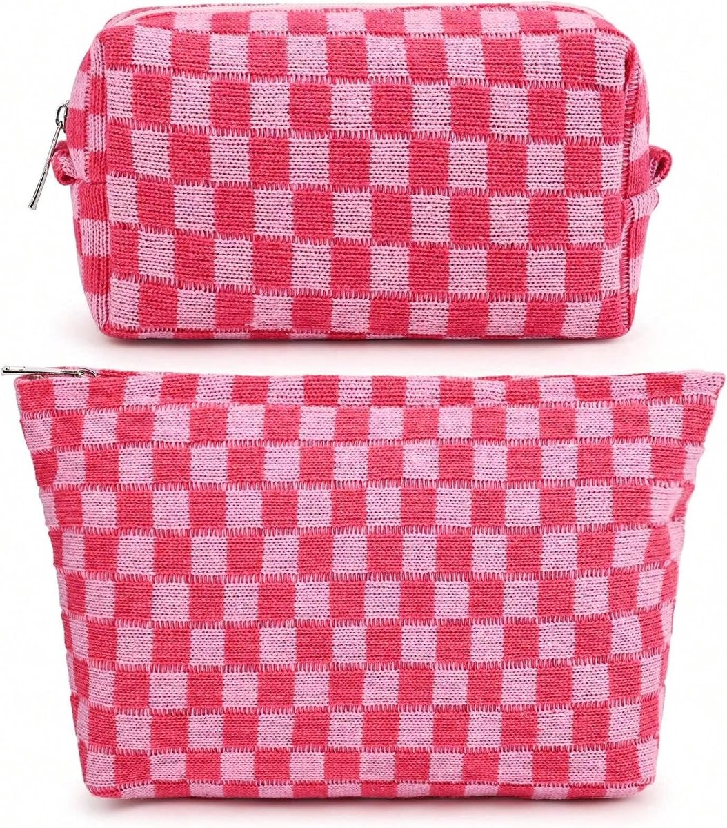 Make-uptas 2-pack - grote en kleine toilettas - geruite details - ideaal voor reizen - ShopVlot