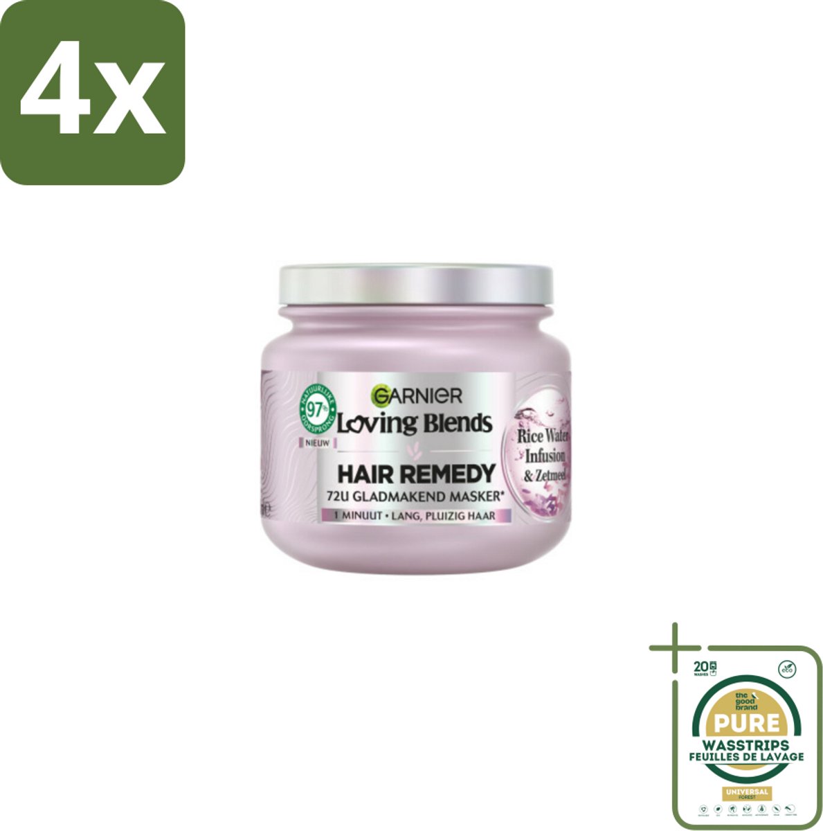 Garnier - Loving Blends - Haarmasker - Rice Water Infusion - Glans & Zachtheid - Lang Haar - 340 ml - Voordeelverpakking - 4 stuks - Zachtheid masker - Rice water