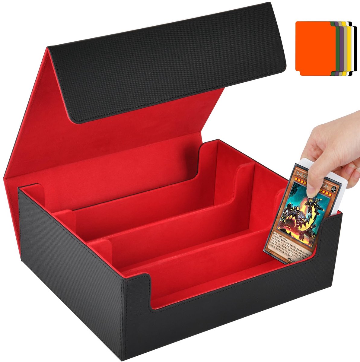Kaartenopbergdoos 1800+ PU-leder - zwart en rood - met 8 kaartverdelers - veilig opbergen van verzamelkaarten - ShopVlot