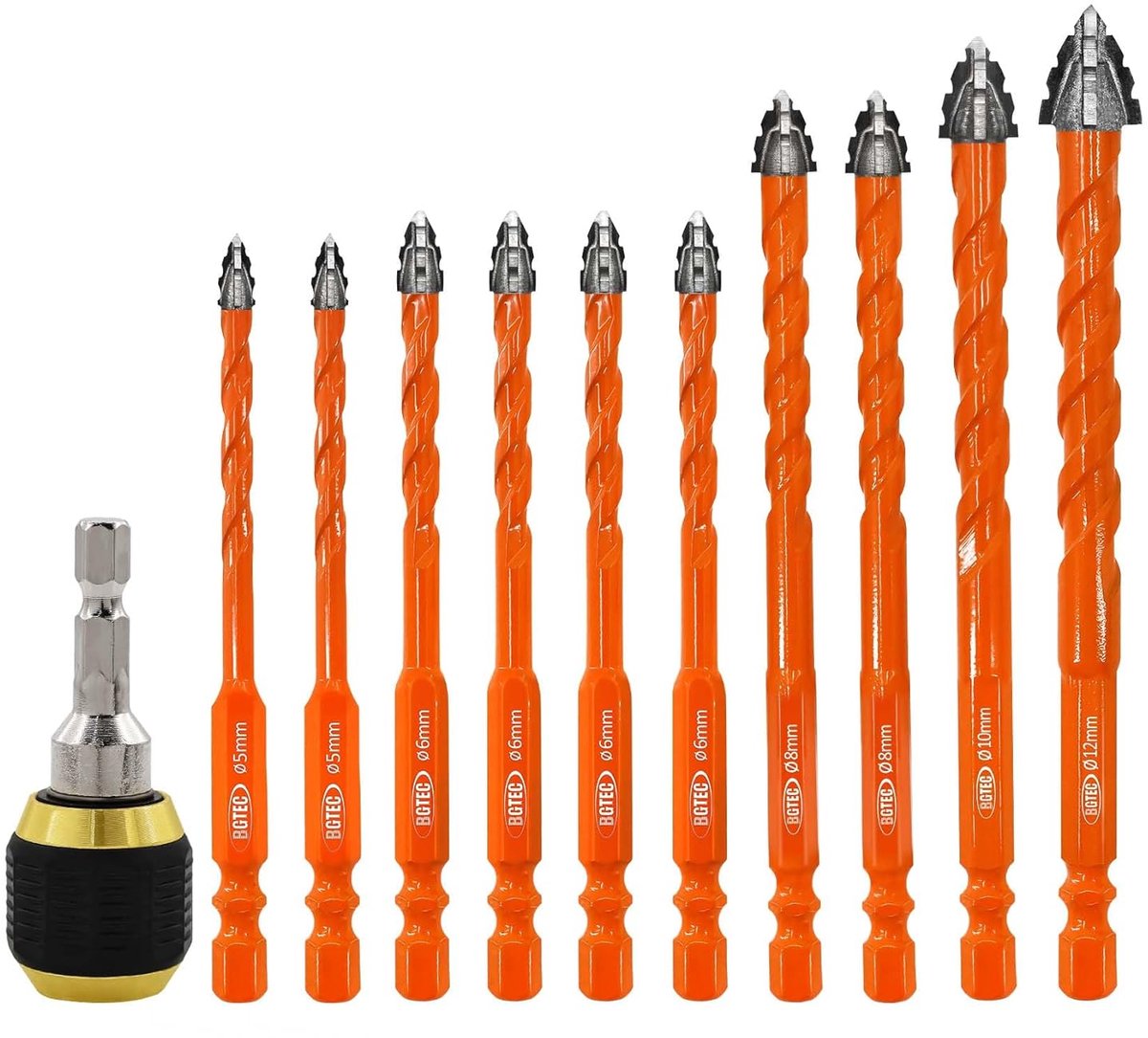 Boorgatset 10-delig 5 tot 12 mm - Snelwisselboorkop - Precisieboren voor tegels, beton en hout - ShopVlot