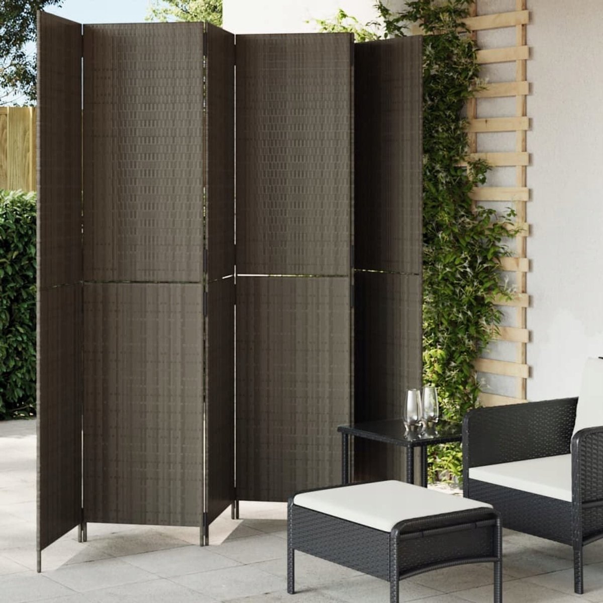 vidaXL 6-delig Paravent Grijs Polyrattan - Ruimteverdeler