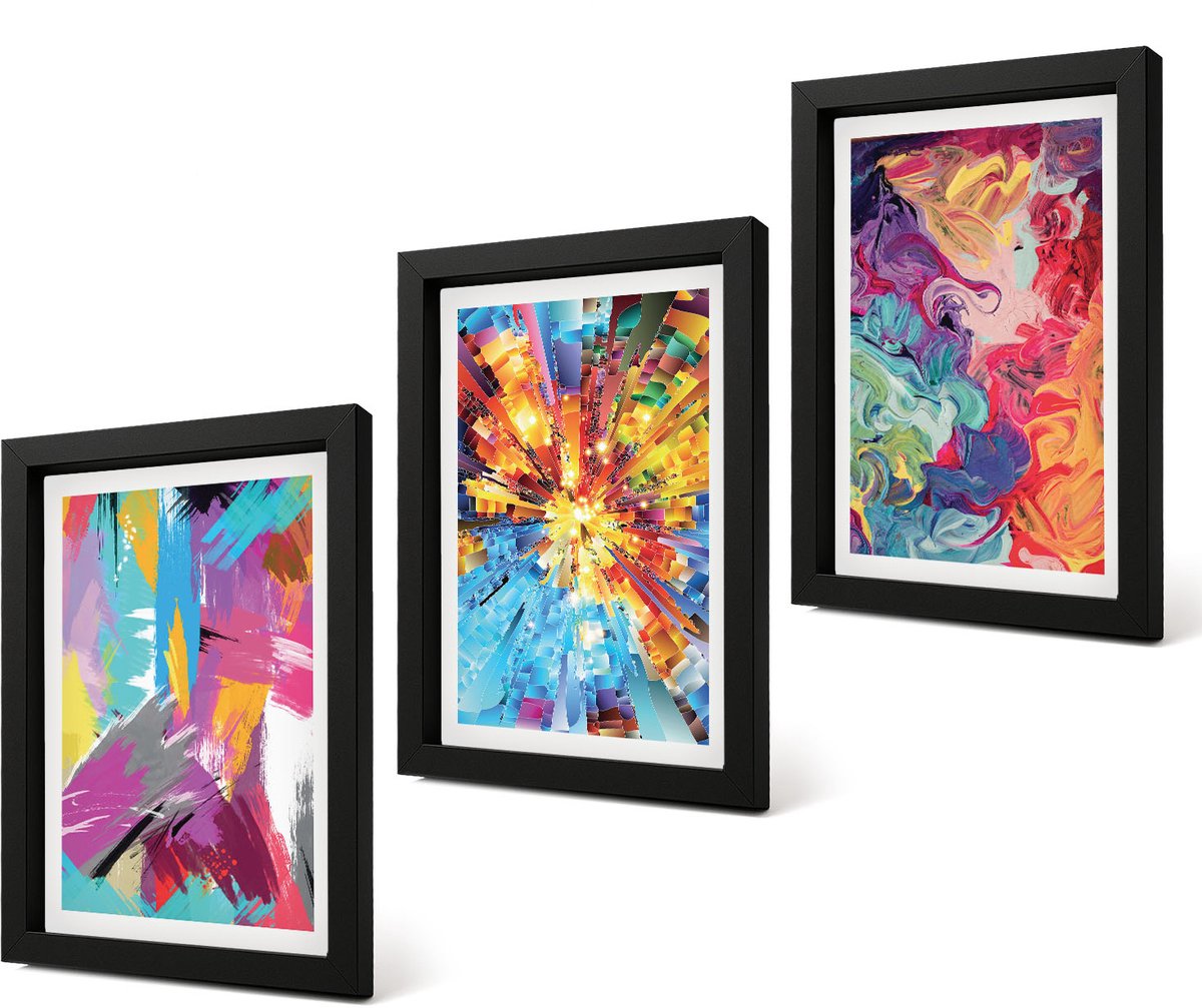 Coloray 4-Delige Schilderij Set - Kleurrijke abstracte schilderijen met dynamische patronen - 20 x 30 cm - Decoratieve Schilderijen - Woonkamer - Interieur - Muurdecoratie