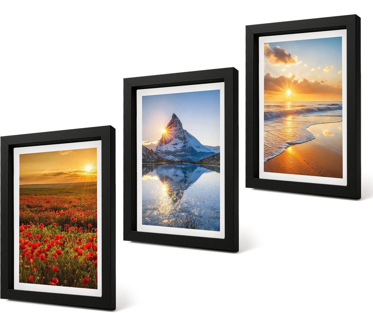 Coloray 4-Delige Schilderij Set - Berg- en kustlandschappen met zonsondergang - 20 x 30 cm - Decoratieve Schilderijen - Woonkamer - Interieur - Interieur Decoratie