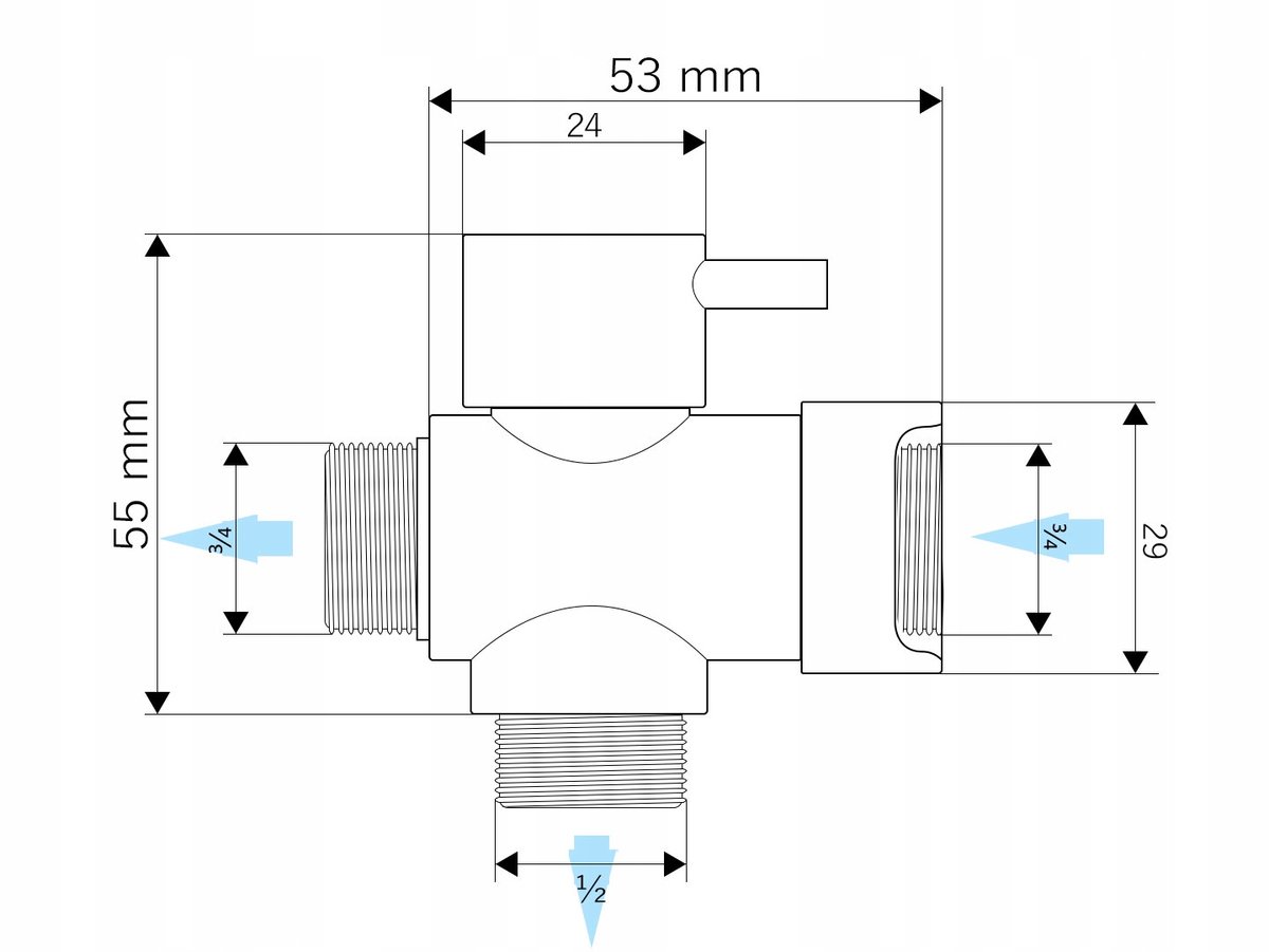 Merkloze Douchekraan Schakelaar 1/2''x3/4'' - Messing Verchroomd