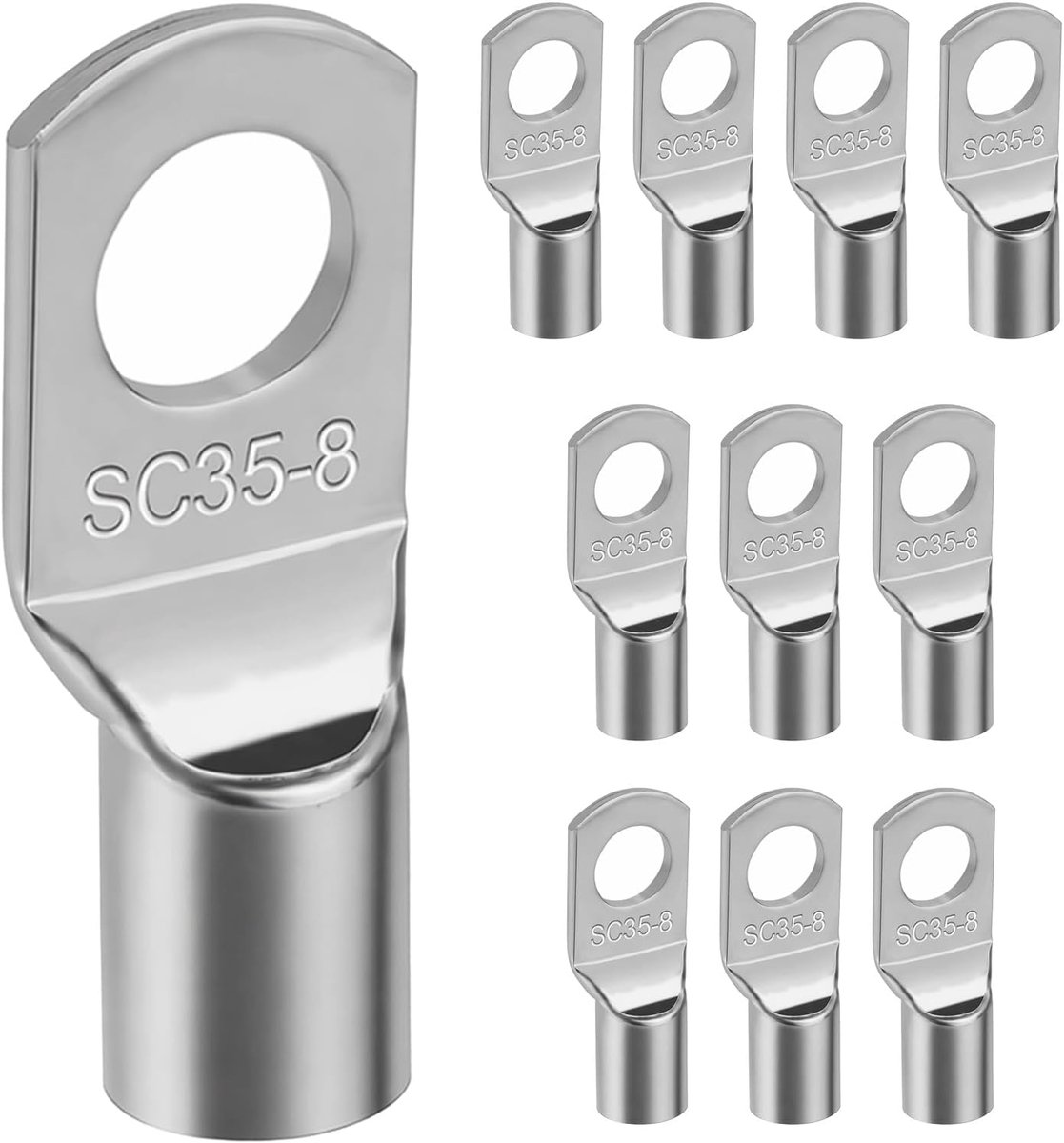 10pcs Tinned Copper Wire Shoes 35mm² M8 Battery Cable Ends, Heavy Duty Tubular Ring Terminal Connectors, Crimping - ShopVlot