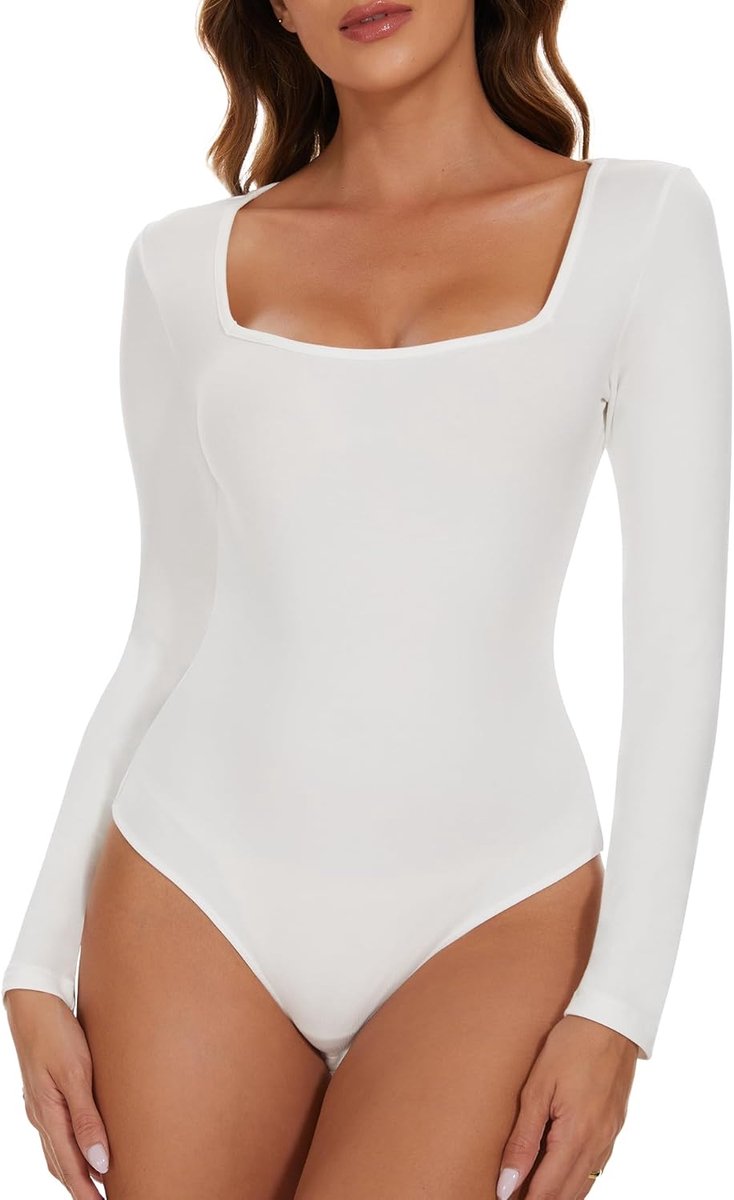 Bodysuit dames lang mouw - elegante vierkante hals - sexy uitstraling - perfect voor een avondje uit - ShopVlot