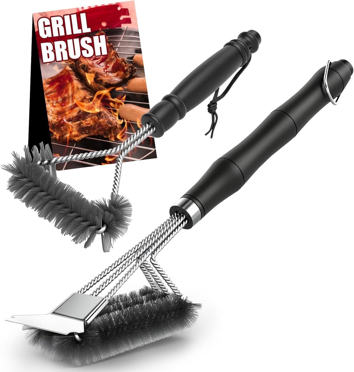 Grillborstelset - Roestvrij Staal - Extra Lange Handgreep - Antislip en Thermisch - Voor BBQ en Grill
