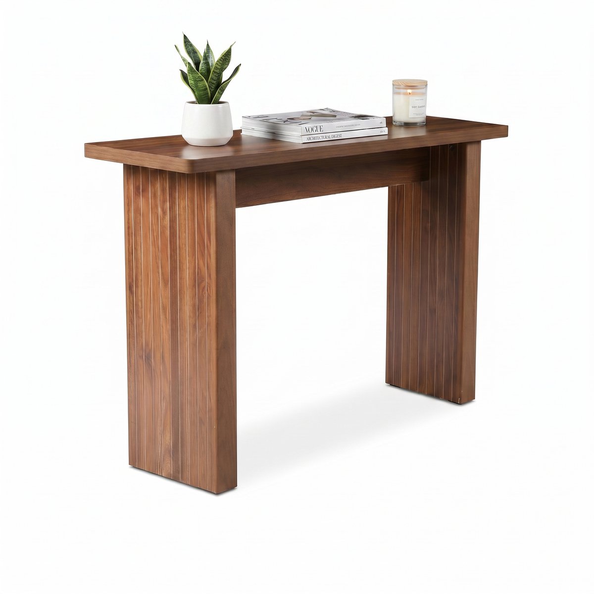 SensaHome Japandi Consoletafel – Sidetable met Geribbelde Poten – 110x35x75 cm – Walnoot