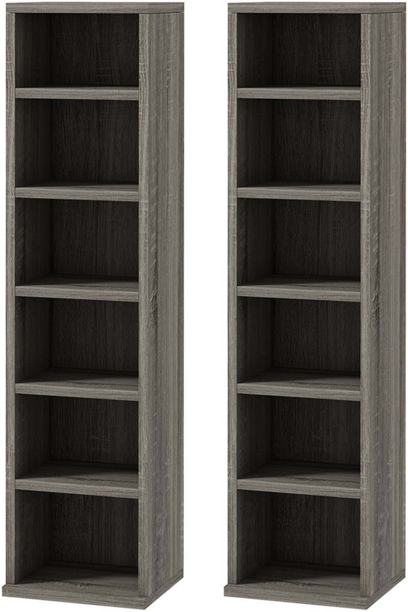 Set van 2 kolomrekken Opbergkast voor cd’s en dvd’s met 6 + 6 vakken, afm. 88B x 22,5D x 21H cm