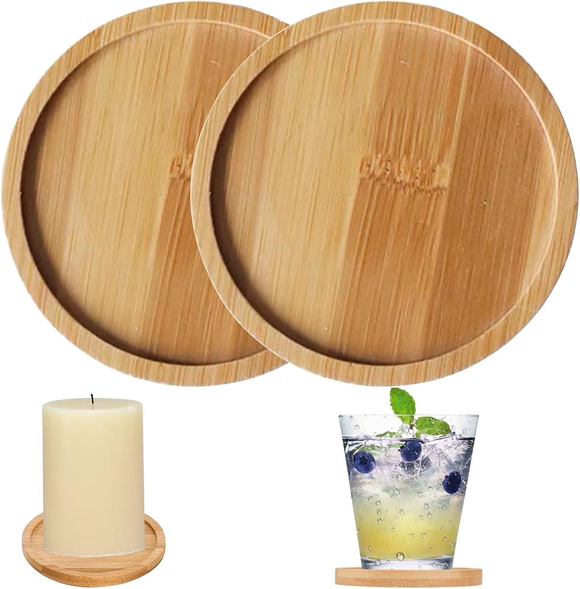 Set van 2 kandelaars, stompkaarsen, hout, 8 cm, kaarsenhouder, stompkaarsen, voor binnen en buiten, te gebruiken als - ShopVlot