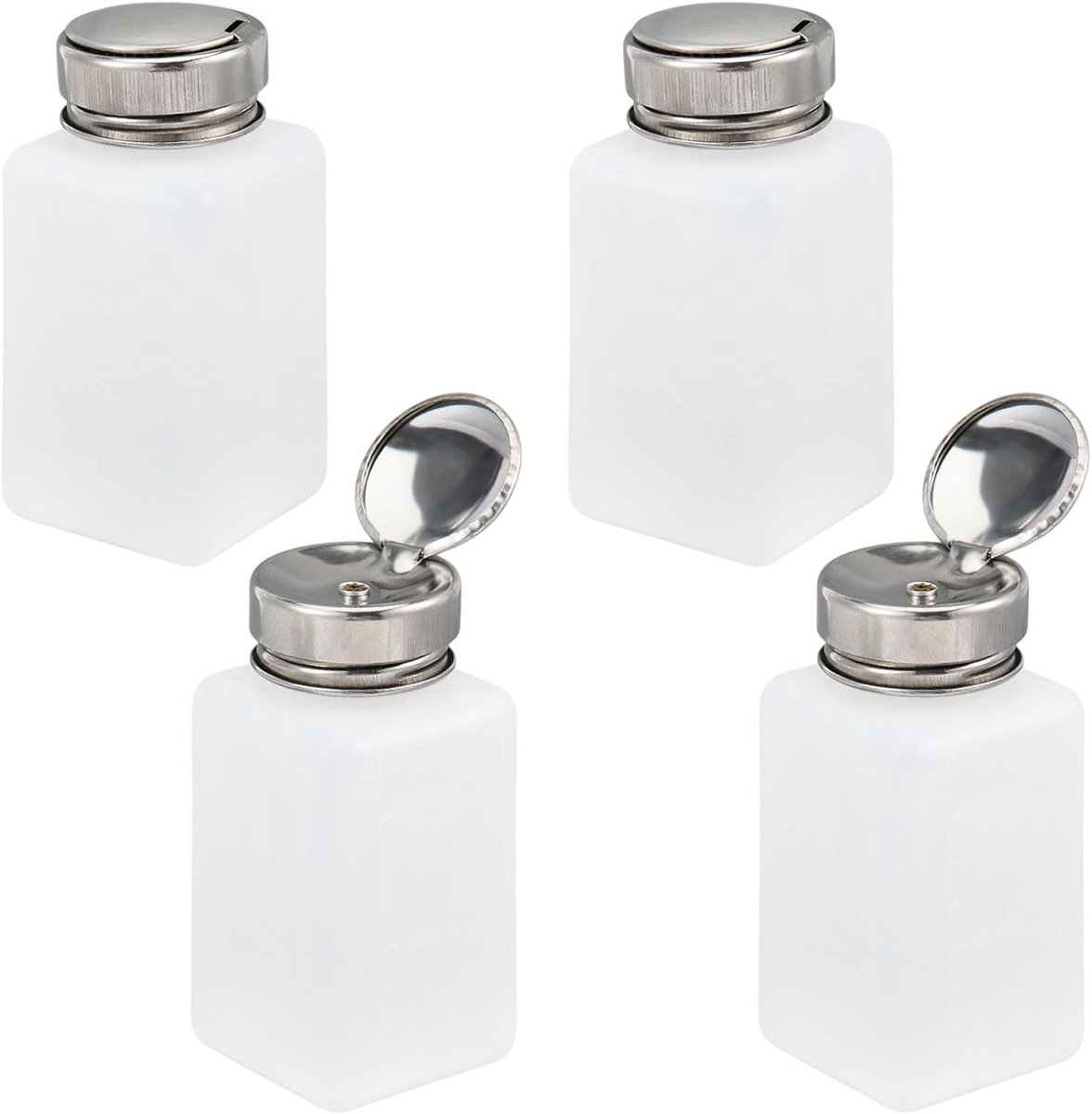 4-delige 200 ml No-Touch Push-Down oplosmiddeldispenser, wit, kunststof met roestvrijstalen deksel, 5,25 x 5,25 x - ShopVlot