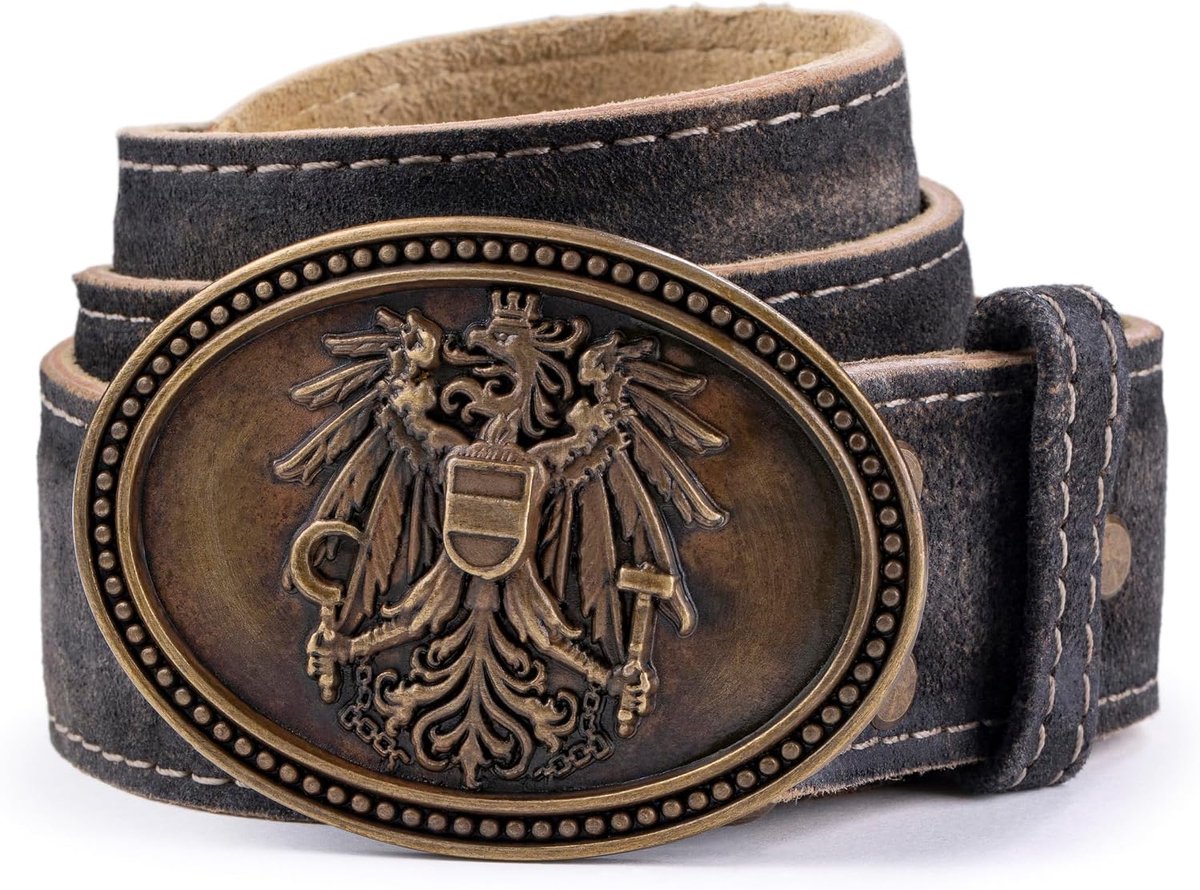 Schöneberger Trachten Couture Men's traditional belt Austria, leather belt with Austrian eagle buckle, leather - ShopVlot