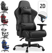 Ergonomische Bureaustoel – 2D Verstelbare Armleuningen – Rugleuning 90-135° – Voetensteun – 150 kg Draagvermogen – Stil Wielen – Zwart